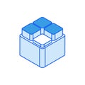 Isometric icon in outline. Box with four buttons on top with one button pushed symbol. Social media marketing icon.